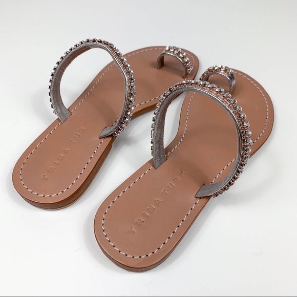 Trina Turk Oasis Diamond Slide Leather Sandal Gold Size 8 - Picture 4 of 7